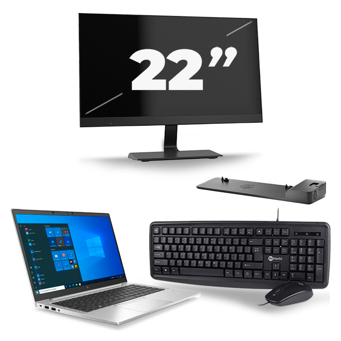 HP EliteBook 845 G7 - AMD Ryzen 7 PRO 4750U - 14 inch - 16GB RAM - 512GB SSD - Windows 10 Home + 1x 22 inch Monitor