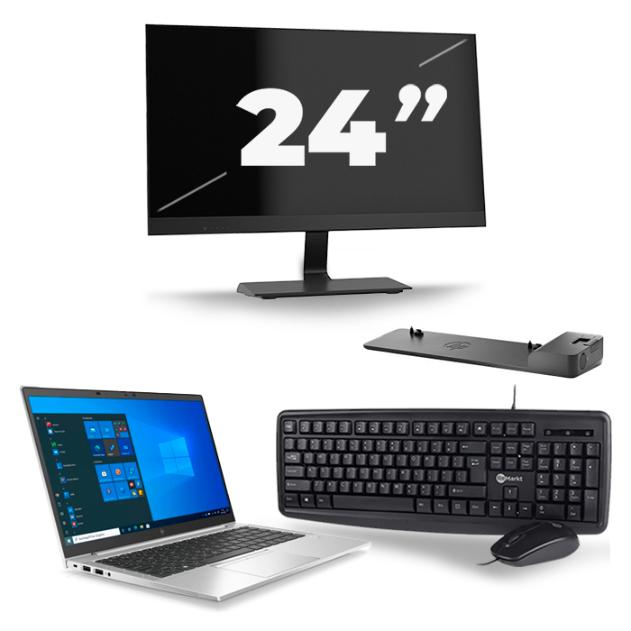 HP EliteBook 845 G7 - AMD Ryzen 7 PRO 4750U - 14 inch - 16GB RAM - 512GB SSD - Windows 10 Home + 1x 24 inch Monitor