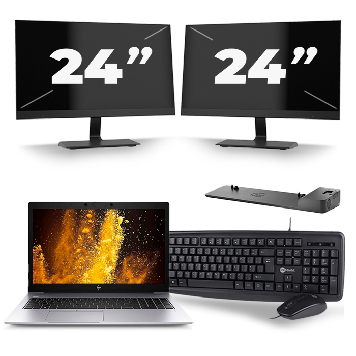 HP EliteBook 850 G6 - Intel Core i5-8e Generatie - 15 inch - 16GB RAM - 512GB SSD - Windows 11 + 2x 24 inch Monitor