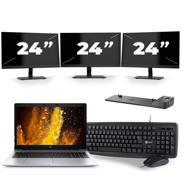 HP EliteBook 850 G6 - Intel Core i5-8e Generatie - 15 inch - 16GB RAM - 512GB SSD - Windows 11 + 3x 24 inch Monitor
