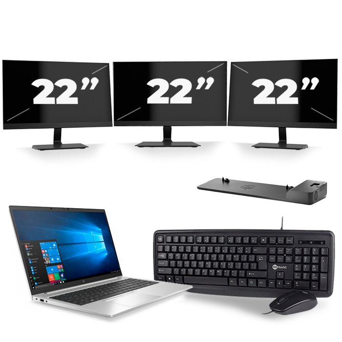 HP EliteBook 850 G7 - Intel Core i7-10e Generatie - 15 inch - 16GB RAM - 512GB SSD - Windows 11 + 3x 22 inch Monitor