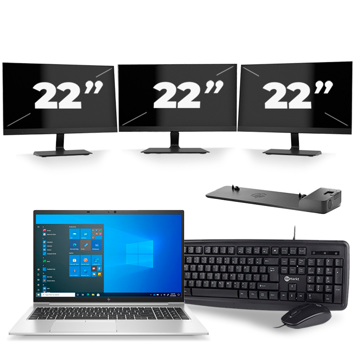 HP EliteBook 850 G8 - Intel Core i5-11e Generatie - 15 inch - 16GB RAM - 512GB SSD - Windows 11 + 3x 22 inch Monitor