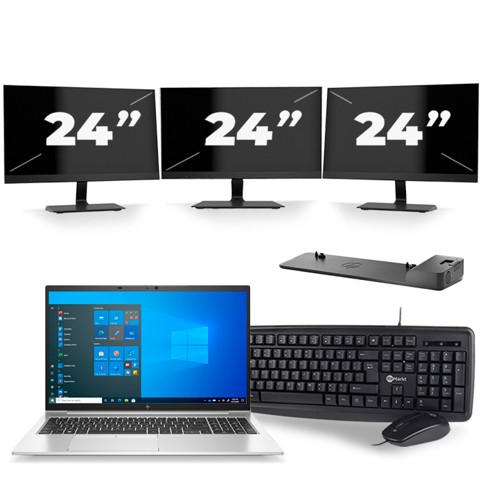 HP EliteBook 850 G8 - Intel Core i5-11e Generatie - 15 inch - 16GB RAM - 512GB SSD - Windows 11 + 3x 24 inch Monitor