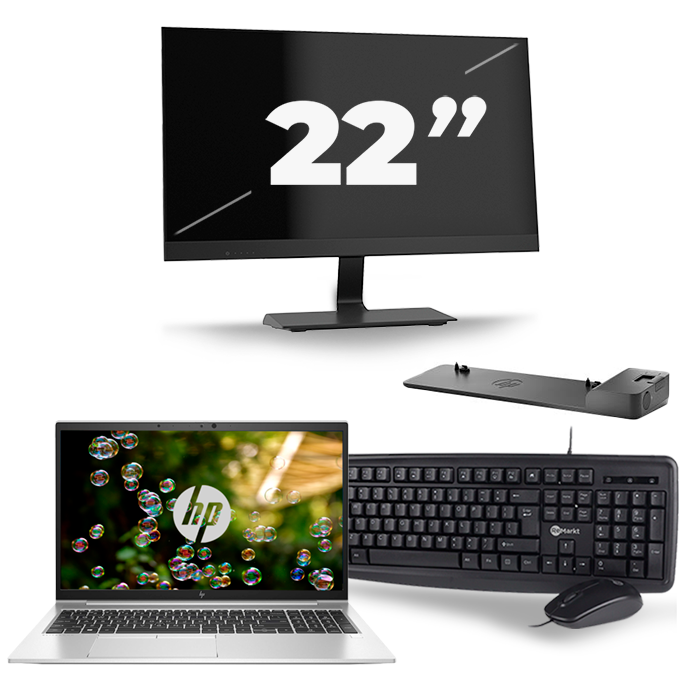 HP EliteBook 855 G7 - AMD Ryzen 3 Pro 4450U - 15 inch - 16GB RAM - 512GB SSD - Windows 10 Home + 1x 22 inch Monitor