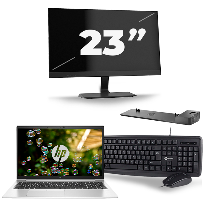 HP EliteBook 855 G7 - AMD Ryzen 3 Pro 4450U - 15 inch - 16GB RAM - 512GB SSD - Windows 10 Home + 1x 23 inch Monitor