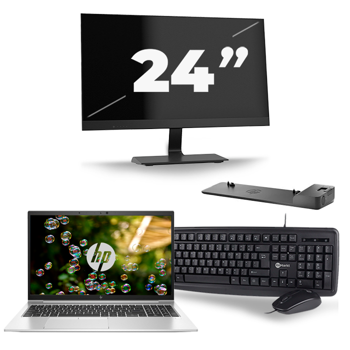 HP EliteBook 855 G7 - AMD Ryzen 3 Pro 4450U - 15 inch - 16GB RAM - 512GB SSD - Windows 10 Home + 1x 24 inch Monitor