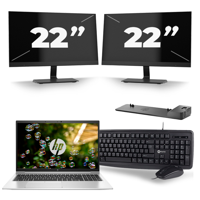 HP EliteBook 855 G7 - AMD Ryzen 3 Pro 4450U - 15 inch - 16GB RAM - 512GB SSD - Windows 10 Home + 2x 22 inch Monitor