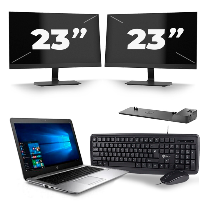 HP mt43 Mobile Thin Client - AMD A8-9600B - 14 inch - 8GB RAM - 256GB SSD - Windows 11 + 2x 23 inch Monitor