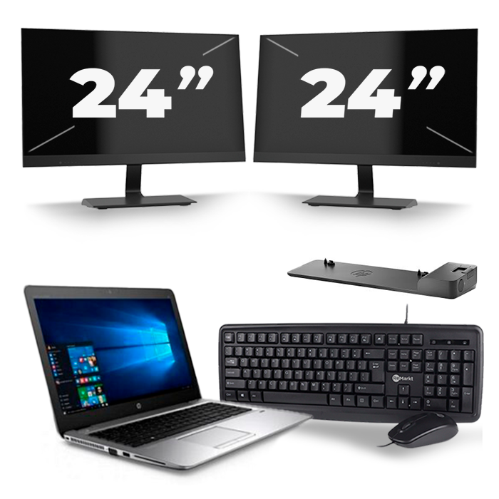 HP mt43 Mobile Thin Client - AMD A8-9600B - 14 inch - 8GB RAM - 256GB SSD - Windows 11 + 2x 24 inch Monitor