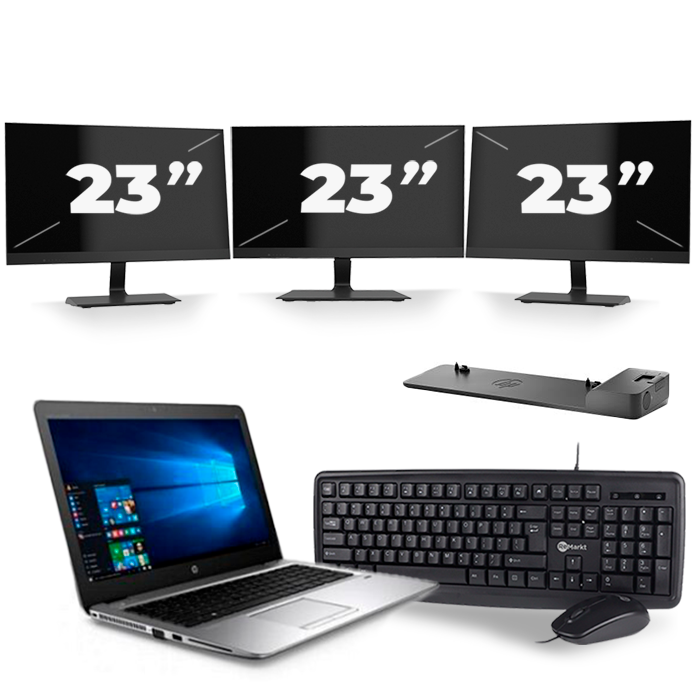 HP mt43 Mobile Thin Client - AMD A8-9600B - 14 inch - 8GB RAM - 256GB SSD - Windows 11 + 3x 23 inch Monitor
