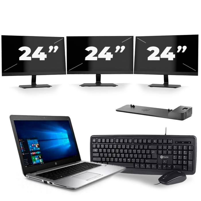 HP mt43 Mobile Thin Client - AMD A8-9600B - 14 inch - 8GB RAM - 256GB SSD - Windows 11 + 3x 24 inch Monitor