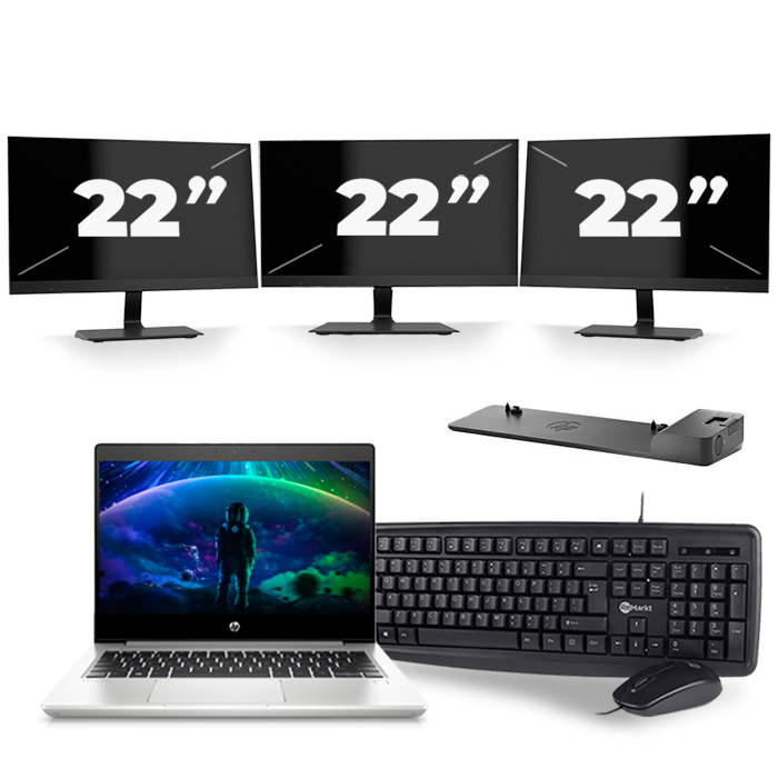 HP ProBook 430 G6 - Intel Core i5-8e Generatie - 13 inch - 16GB RAM - 512GB SSD - Windows 11 + 3x 22 inch Monitor
