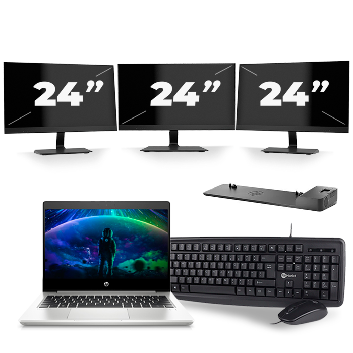 HP ProBook 430 G6 - Intel Core i5-8e Generatie - 13 inch - 16GB RAM - 512GB SSD - Windows 11 + 3x 24 inch Monitor