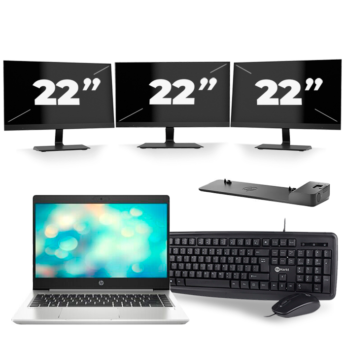 HP ProBook 440 G7 - Intel Core i7-10e Generatie - 14 inch - 8GB RAM - 512GB SSD - Windows 11 + 3x 22 inch Monitor