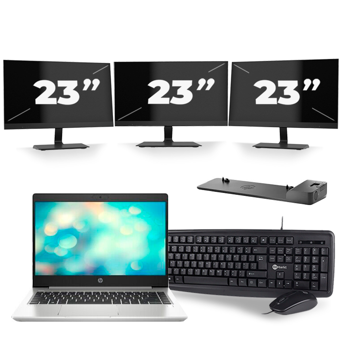 HP ProBook 440 G7 - Intel Core i7-10e Generatie - 14 inch - 8GB RAM - 512GB SSD - Windows 11 + 3x 23 inch Monitor