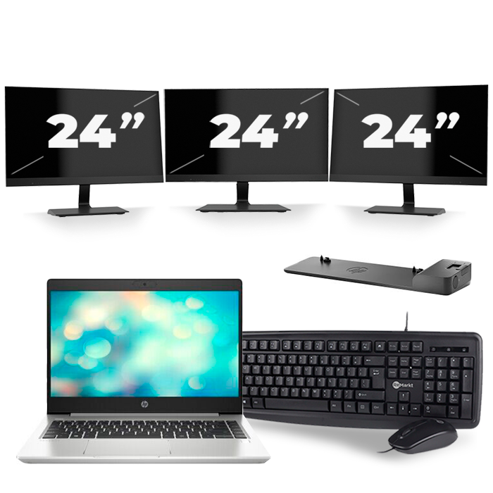 HP ProBook 440 G7 - Intel Core i7-10e Generatie - 14 inch - 8GB RAM - 512GB SSD - Windows 11 + 3x 24 inch Monitor