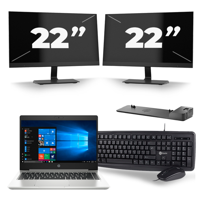 HP ProBook 445 G7 - AMD Ryzen 7 4700U - 14 inch - 16GB RAM - 512GB SSD - Windows 11 Home + 2x 22 inch Monitor