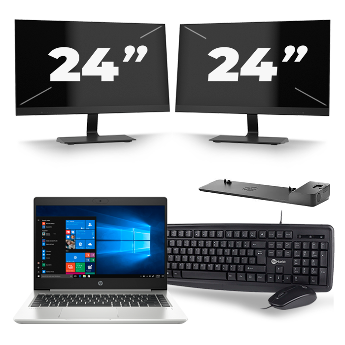 HP ProBook 445 G7 - AMD Ryzen 7 4700U - 14 inch - 16GB RAM - 512GB SSD - Windows 11 Home + 2x 24 inch Monitor