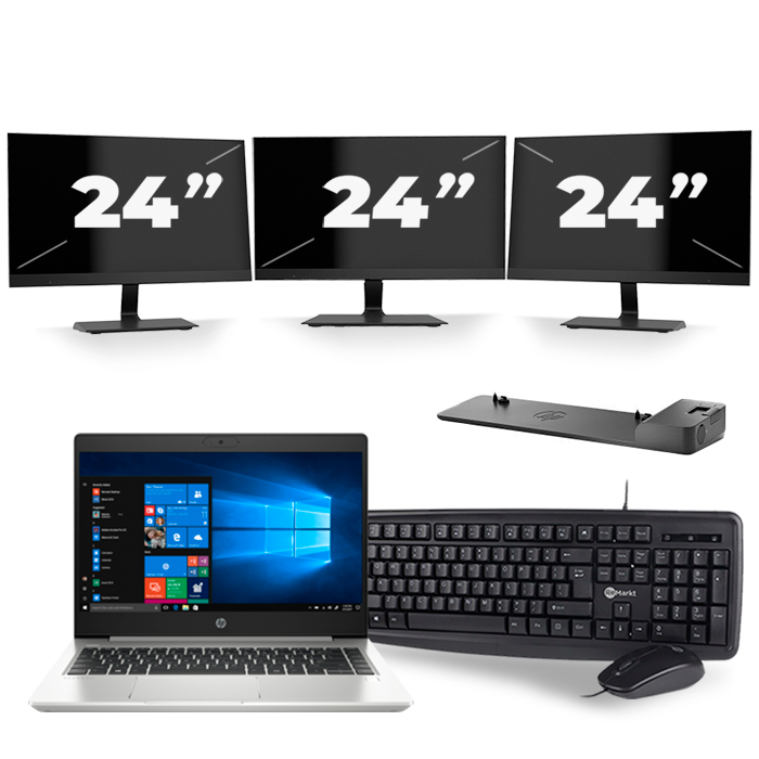 HP ProBook 445 G7 - AMD Ryzen 7 4700U - 14 inch - 16GB RAM - 512GB SSD - Windows 11 Home + 3x 24 inch Monitor