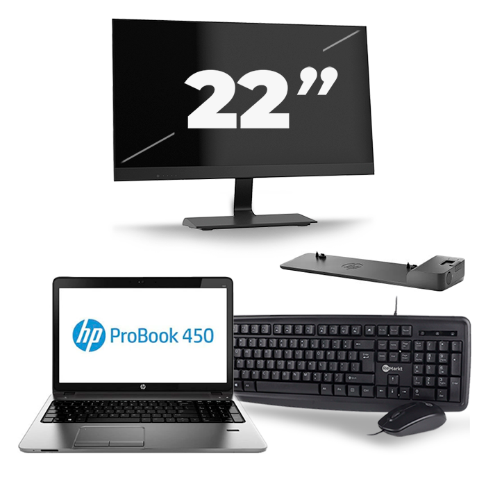 HP ProBook 450 G2 - Intel Core i3-4e Generatie - 15 inch - 8GB RAM - 256GB SSD - Windows 11 + 1x 22 inch Monitor