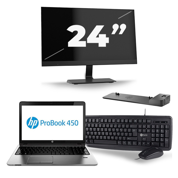 HP ProBook 450 G2 - Intel Core i3-4e Generatie - 15 inch - 8GB RAM - 256GB SSD - Windows 11 + 1x 24 inch Monitor