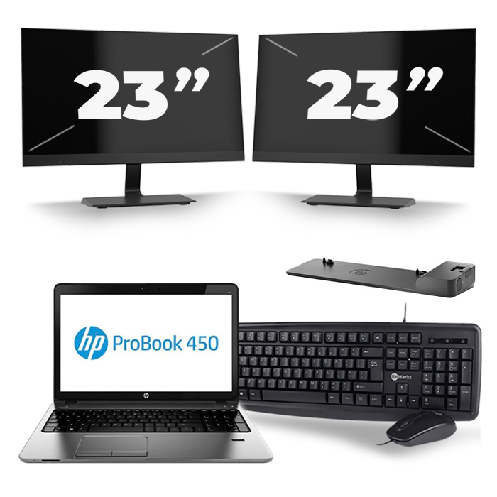 HP ProBook 450 G2 - Intel Core i3-4e Generatie - 15 inch - 8GB RAM - 256GB SSD - Windows 11 + 2x 23 inch Monitor