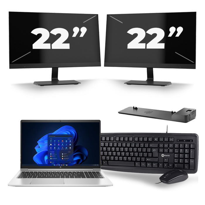 HP Probook 450 G8 - Intel Core i5-11e Generatie - 15 inch - 16GB RAM - 512GB SSD - Windows 11 + 2x 22 inch Monitor