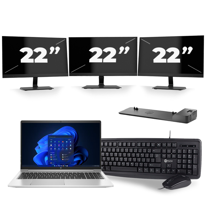 HP Probook 450 G8 - Intel Core i5-11e Generatie - 15 inch - 16GB RAM - 512GB SSD - Windows 11 + 3x 22 inch Monitor