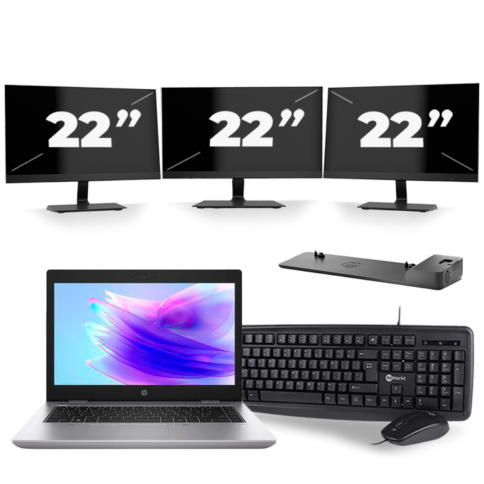 HP ProBook 640 G5 - Intel Core i5-8e Generatie - 14 inch - 16GB RAM - 512GB SSD - Windows 11 + 3x 22 inch Monitor