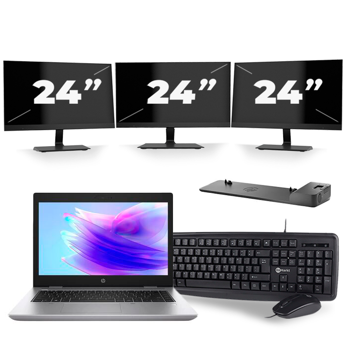 HP ProBook 640 G5 - Intel Core i5-8e Generatie - 14 inch - 16GB RAM - 512GB SSD - Windows 11 + 3x 24 inch Monitor