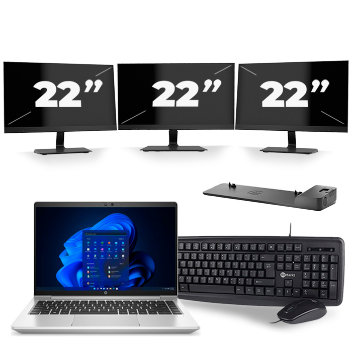 HP ProBook 640 G8 - Intel Core i5-11e Generatie - 14 inch - 16GB RAM - 512GB SSD - Windows 11 + 3x 22 inch Monitor