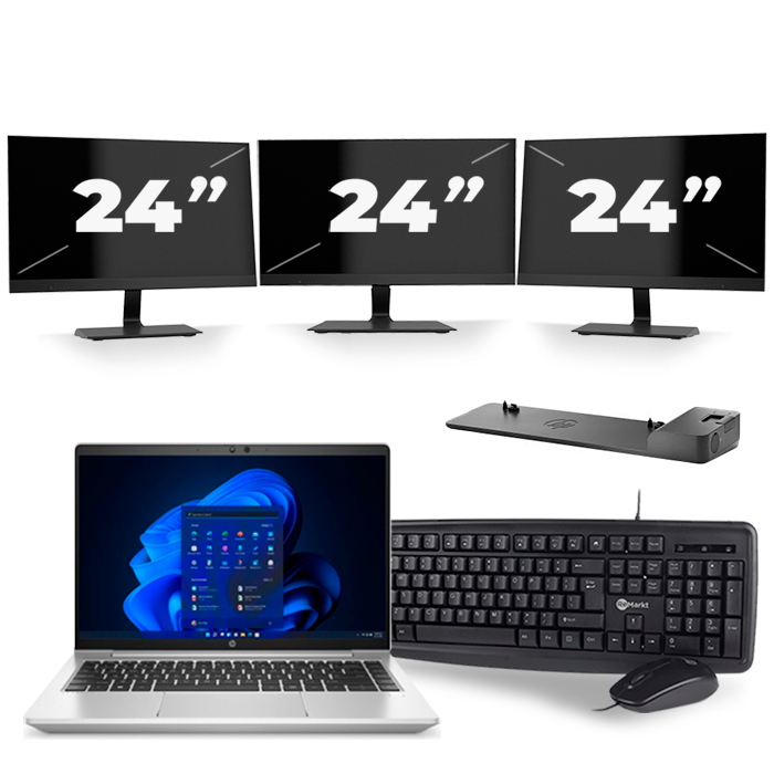HP ProBook 640 G8 - Intel Core i5-11e Generatie - 14 inch - 16GB RAM - 512GB SSD - Windows 11 + 3x 24 inch Monitor