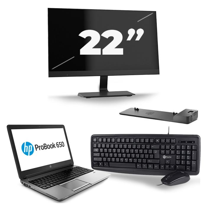 HP ProBook 650 G1 - Intel Core i5-4e Generatie - 15 inch - 8GB RAM - 256GB SSD - Windows 11 + 1x 22 inch Monitor