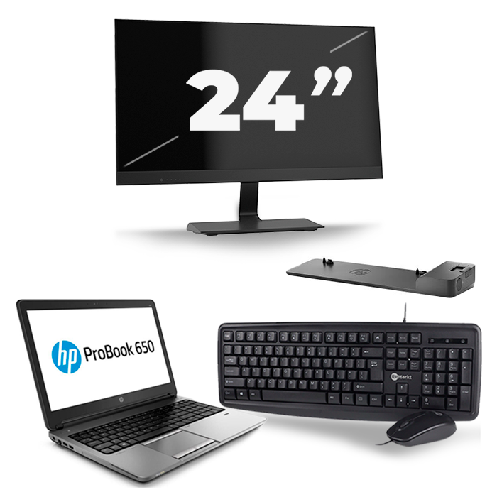 HP ProBook 650 G1 - Intel Core i5-4e Generatie - 15 inch - 8GB RAM - 256GB SSD - Windows 11 + 1x 24 inch Monitor