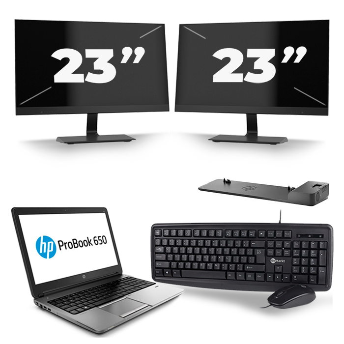 HP ProBook 650 G1 - Intel Core i5-4e Generatie - 15 inch - 8GB RAM - 256GB SSD - Windows 11 + 2x 23 inch Monitor