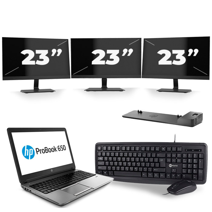 HP ProBook 650 G1 - Intel Core i5-4e Generatie - 15 inch - 8GB RAM - 256GB SSD - Windows 11 + 3x 23 inch Monitor