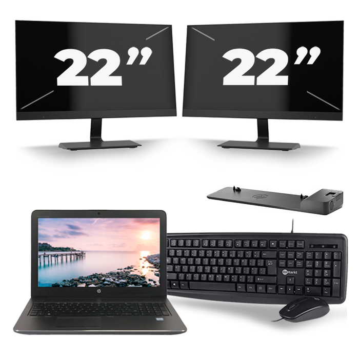 HP ZBook 15u G3 - Intel Core i7-6e Generatie - 15 inch - 16GB RAM - 512GB SSD - Windows 11 + 2x 22 inch Monitor