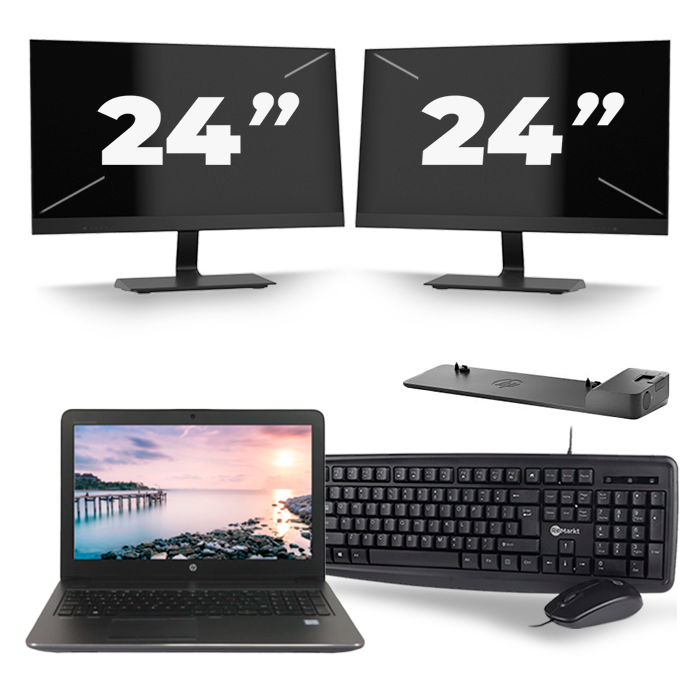HP ZBook 15u G3 - Intel Core i7-6e Generatie - 15 inch - 16GB RAM - 512GB SSD - Windows 11 + 2x 24 inch Monitor