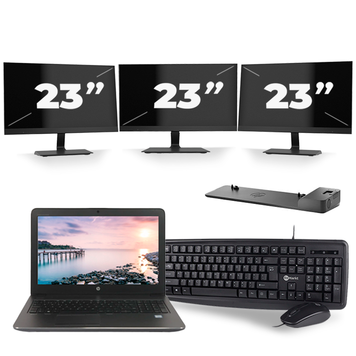 HP ZBook 15u G3 - Intel Core i7-6e Generatie - 15 inch - 16GB RAM - 512GB SSD - Windows 11 + 3x 23 inch Monitor