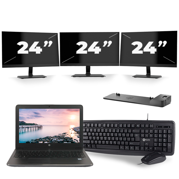 HP ZBook 15u G3 - Intel Core i7-6e Generatie - 15 inch - 16GB RAM - 512GB SSD - Windows 11 + 3x 24 inch Monitor
