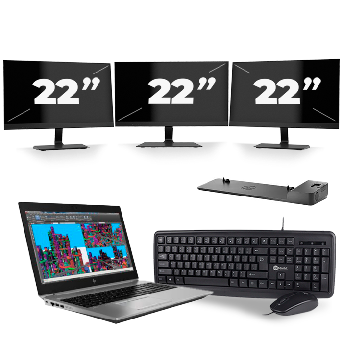 HP ZBook 15 G5 - Intel Core i7-8e Generatie - 15 inch - 16GB RAM - 512GB SSD - Windows 11 + 3x 22 inch Monitor
