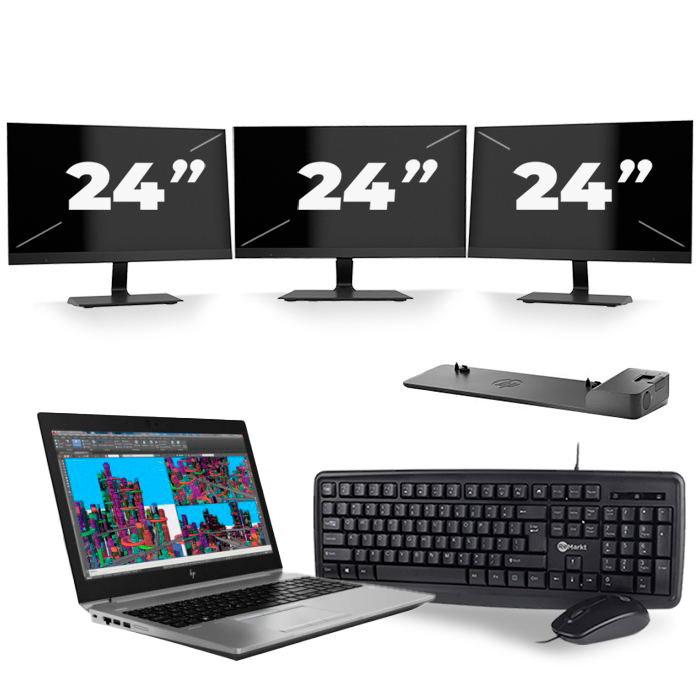 HP ZBook 15 G5 - Intel Core i7-8e Generatie - 15 inch - 16GB RAM - 512GB SSD - Windows 11 + 3x 24 inch Monitor