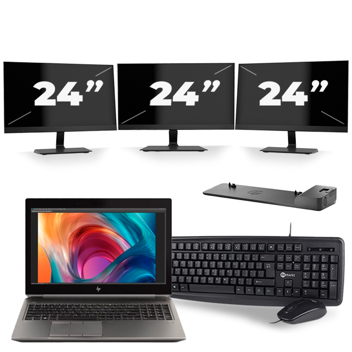 HP ZBook 15 G6 - Intel Core i9-9e Generatie - 15 inch - 16GB RAM - 512GB SSD - Windows 11 Home + 3x 24 inch Monitor