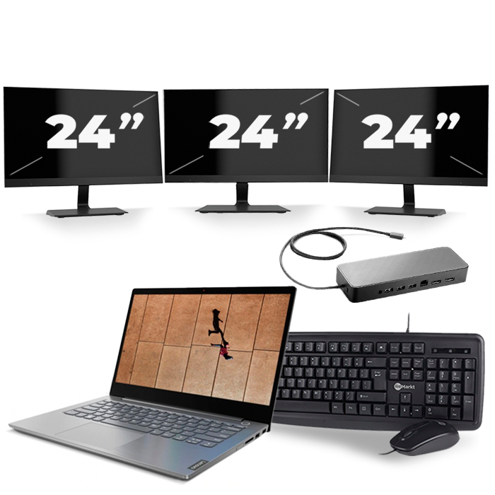 Lenovo ThinkBook 14 IIL - Intel Core i7-10e Generatie - 14 inch - 16GB RAM - 512GB SSD - Windows 11 Home + 3x 24 inch Monitor