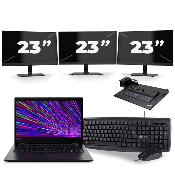 Lenovo ThinkPad L13 - Intel Core i5-10e Generatie - 13 inch - 4GB RAM - 512GB SSD - Windows 11 + 3x 23 inch Monitor