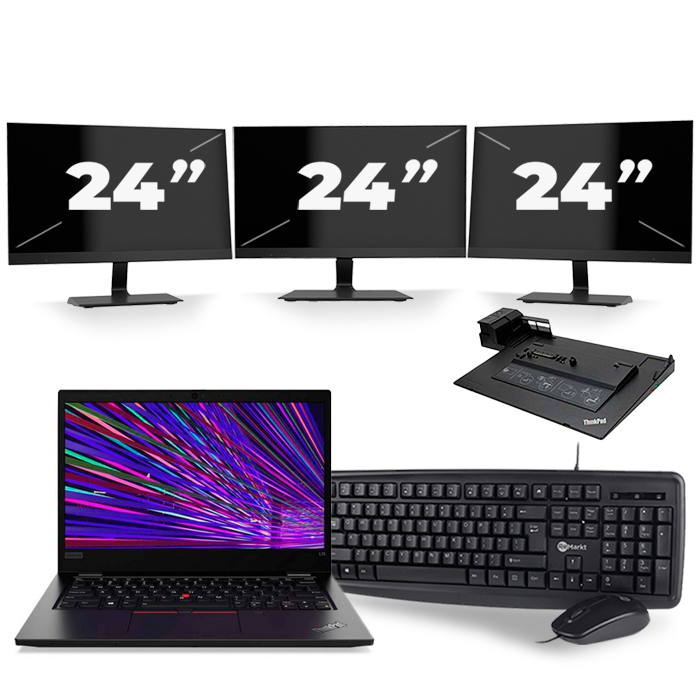 Lenovo ThinkPad L13 - Intel Core i3-10e Generatie - 13 inch - 4GB RAM - 512GB SSD - Windows 11 + 3x 24 inch Monitor