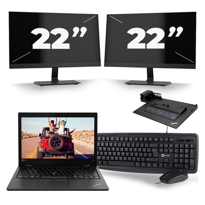 Lenovo ThinkPad L380 - Intel Core i3-8e Generatie - 13 inch - 8GB RAM - 256GB SSD - Windows 11 + 2x 22 inch Monitor