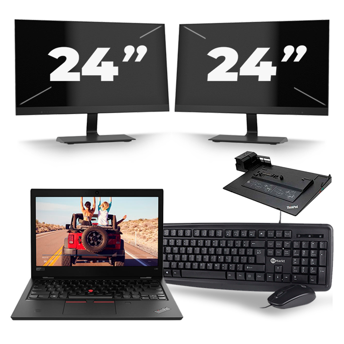 Lenovo ThinkPad L380 - Intel Core i3-8e Generatie - 13 inch - 8GB RAM - 256GB SSD - Windows 11 + 2x 24 inch Monitor