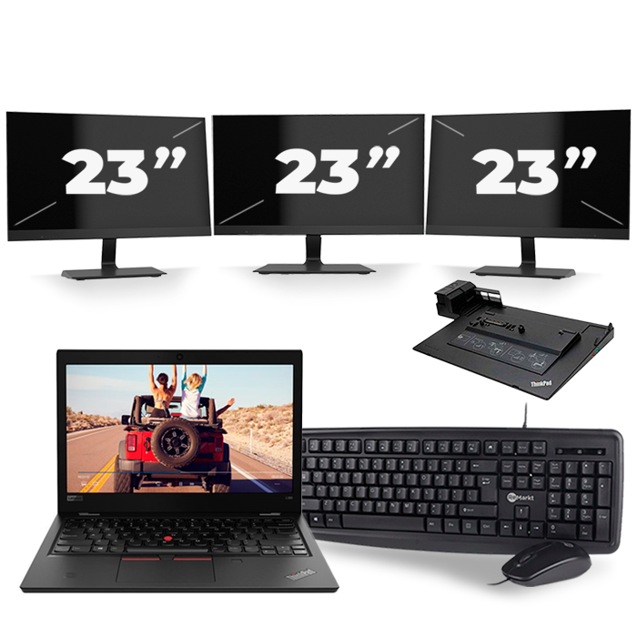 Lenovo ThinkPad L380 - Intel Core i3-8e Generatie - 13 inch - 8GB RAM - 256GB SSD - Windows 11 + 3x 23 inch Monitor