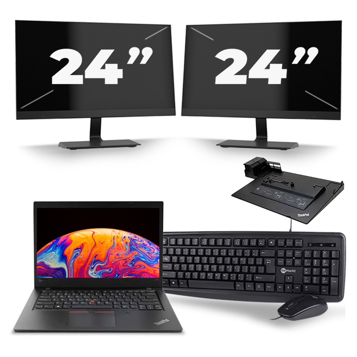Lenovo ThinkPad L480 - Intel Core i5-8e Generatie - 14 inch - 16GB RAM - 512GB SSD - Windows 11 + 2x 24 inch Monitor